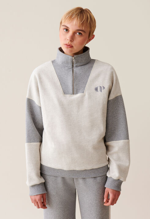 Zip-up High Neck Sweatshirt