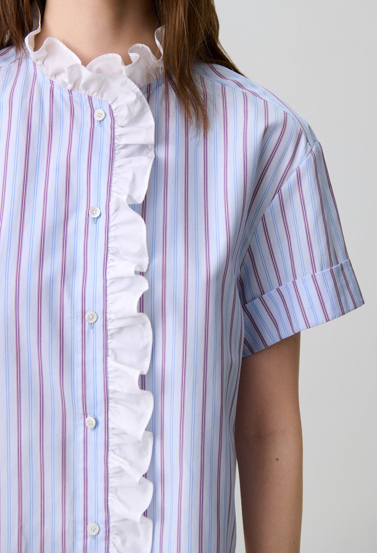 Ruffled striped poplin shirt