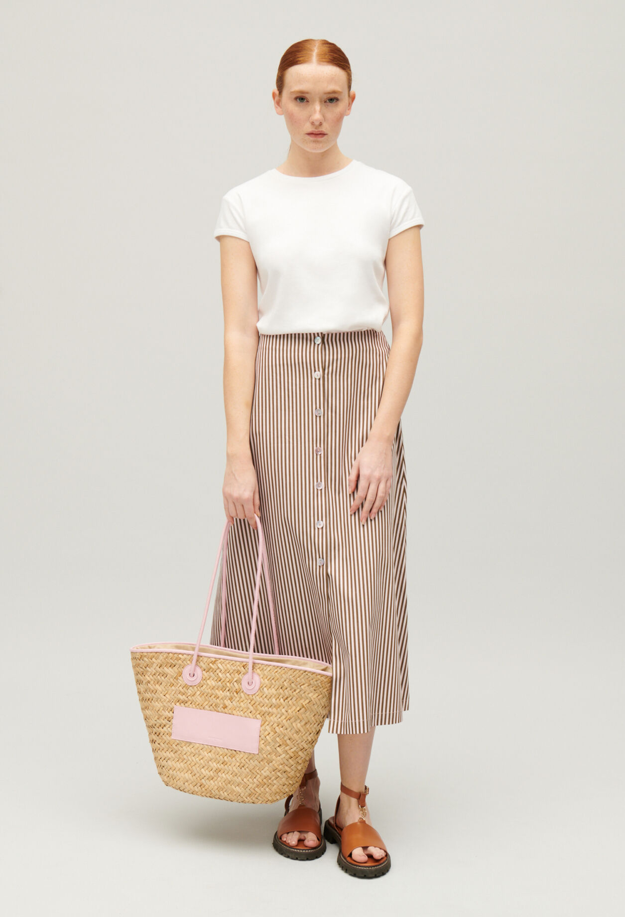 Bronze striped midi skirt