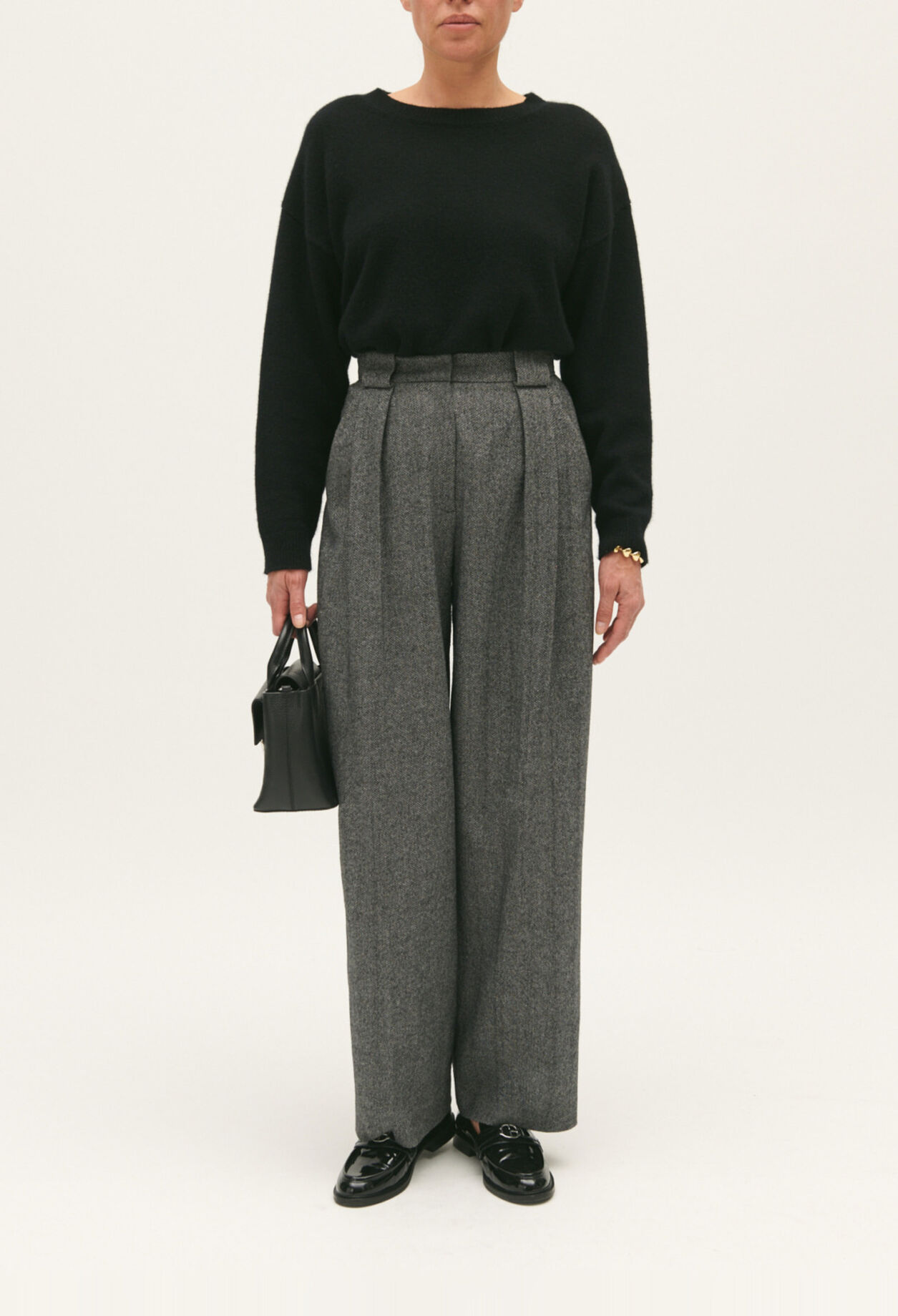 Two-tone wide-leg trousers