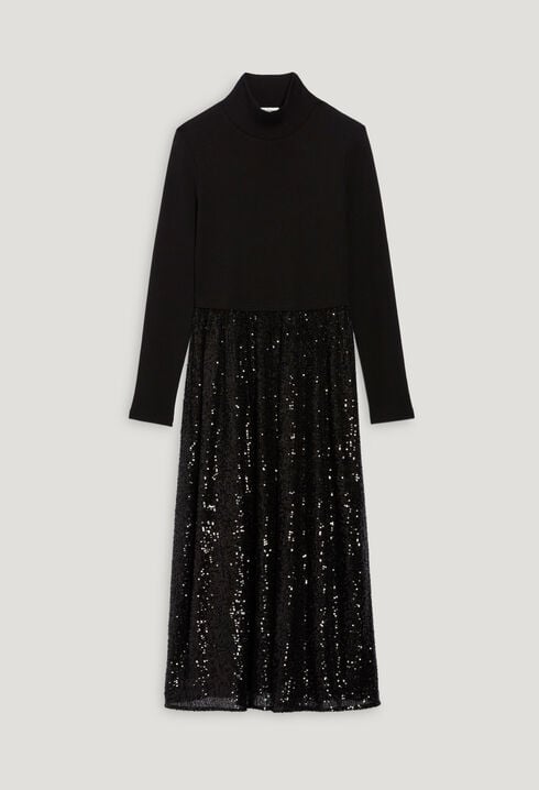 Black dual-fabric dress with sequins