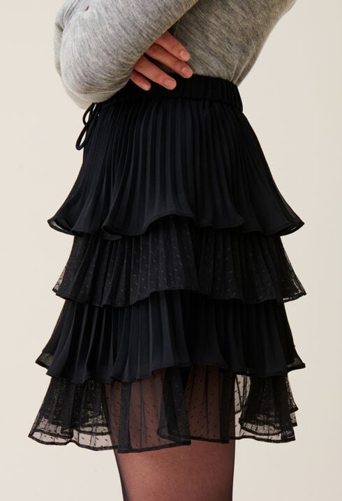 Black short ruffled skirt