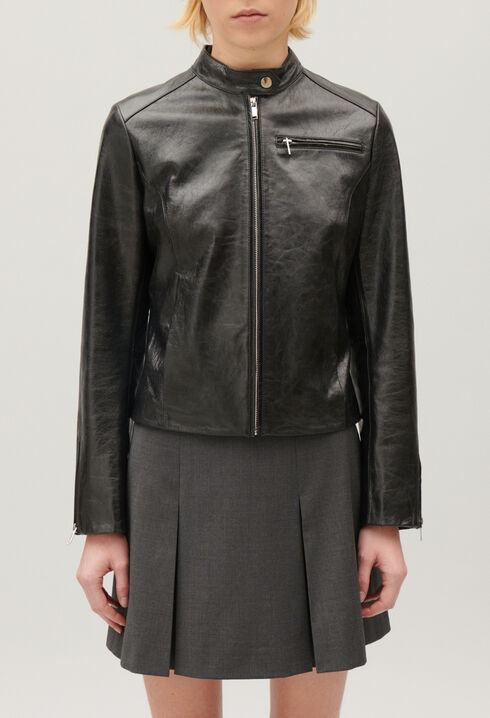 Black leather biker jacket