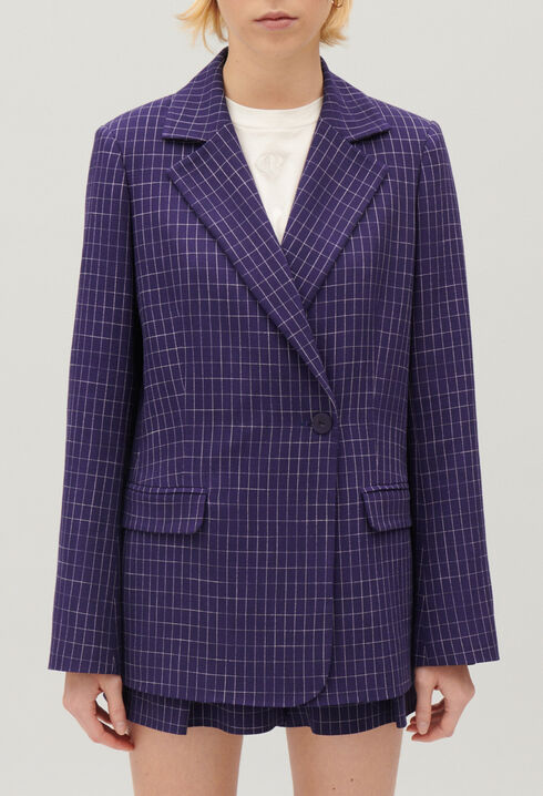 Indigo checked suit jacket