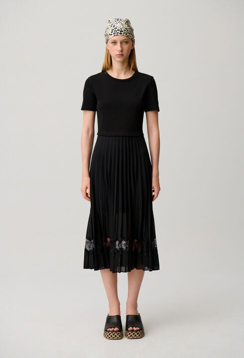 Twist black bi-material midi dress 