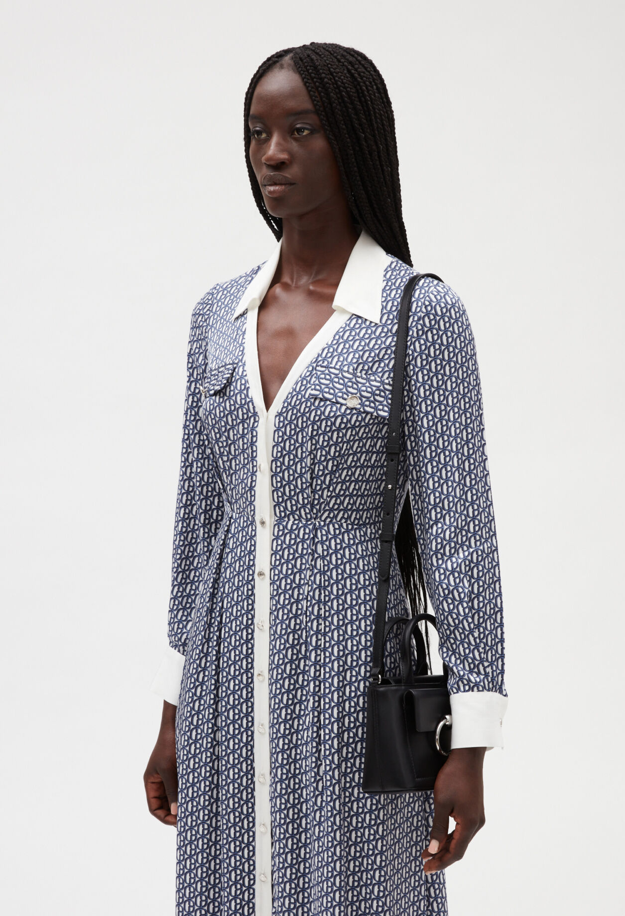 Monogrammed blue mid-length dress