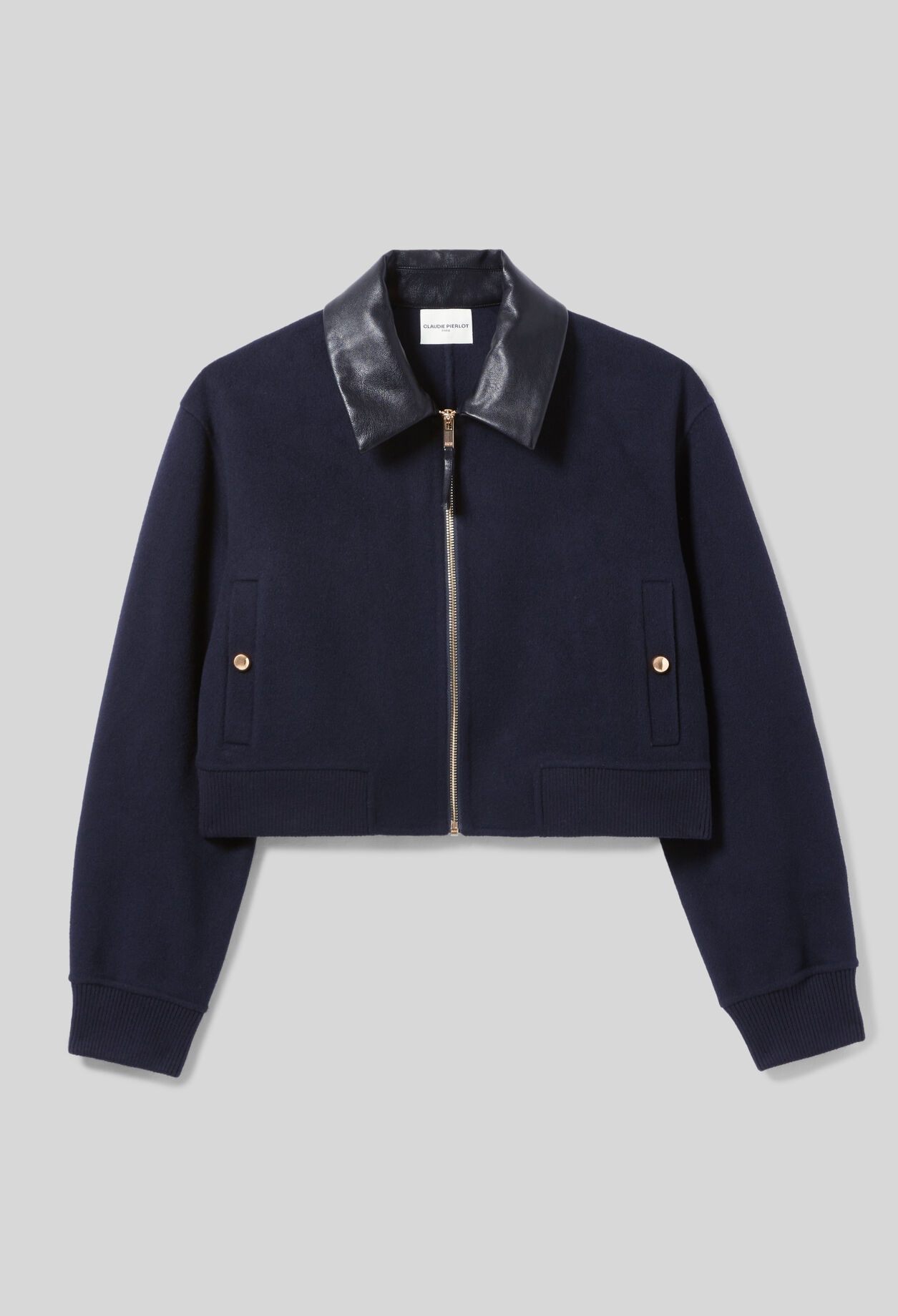 Wool Jacket Faux Leather Collar