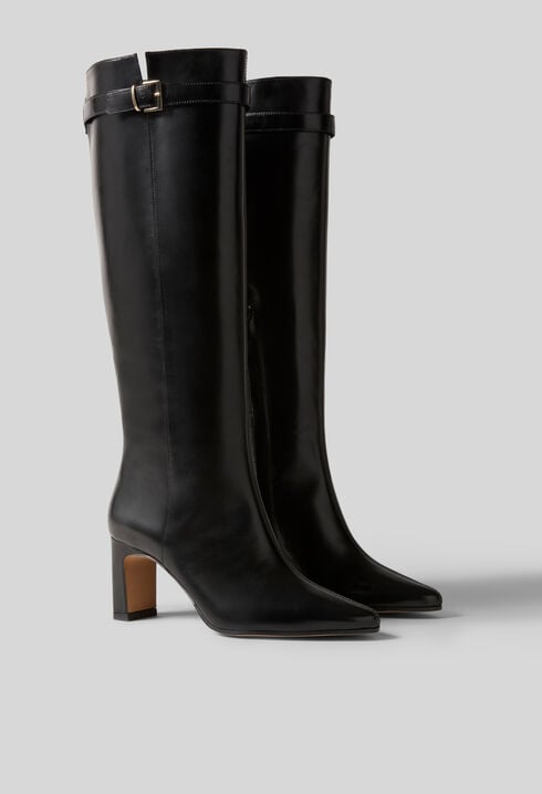 High smooth waxed leather boots