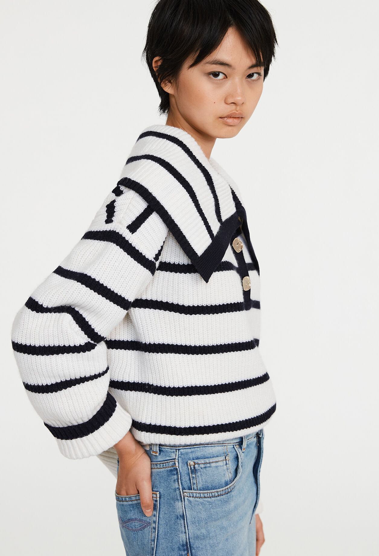 Pull bicolore à rayures laine