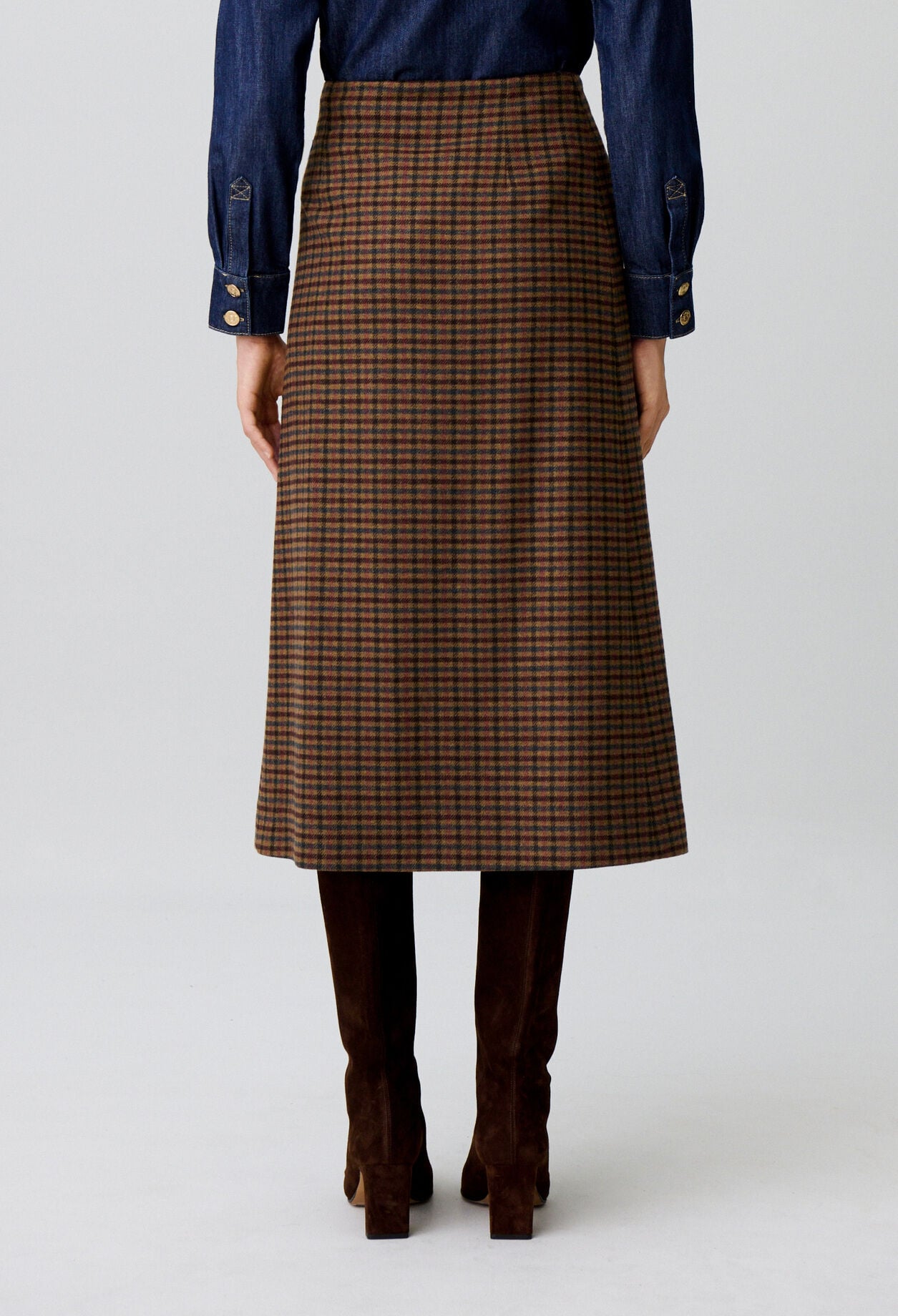 Straight check wool blend skirt