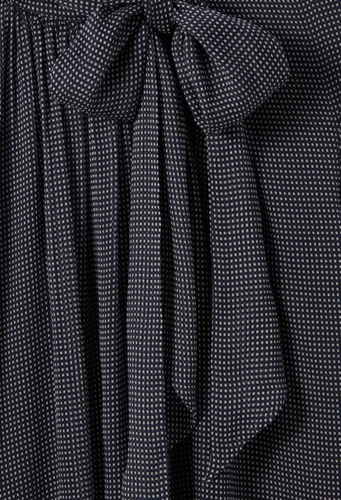 Fluid Check Tie-Neck Blouse