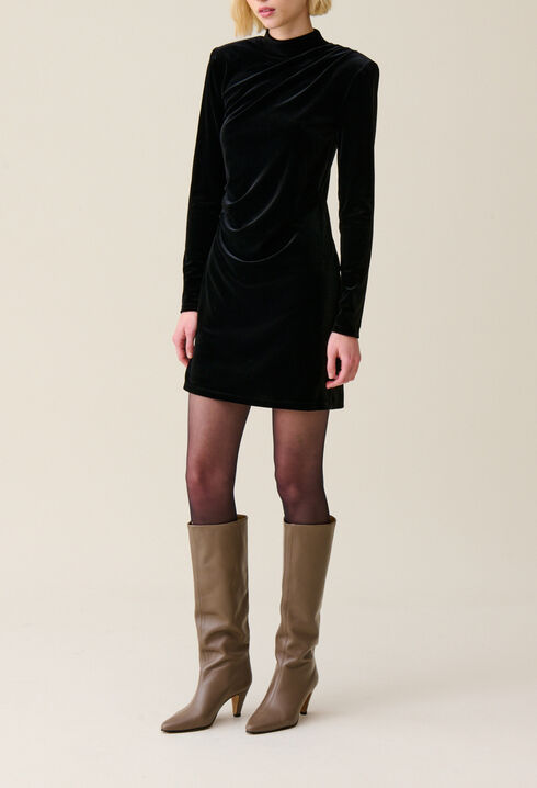 Fitted black velvet mini dress