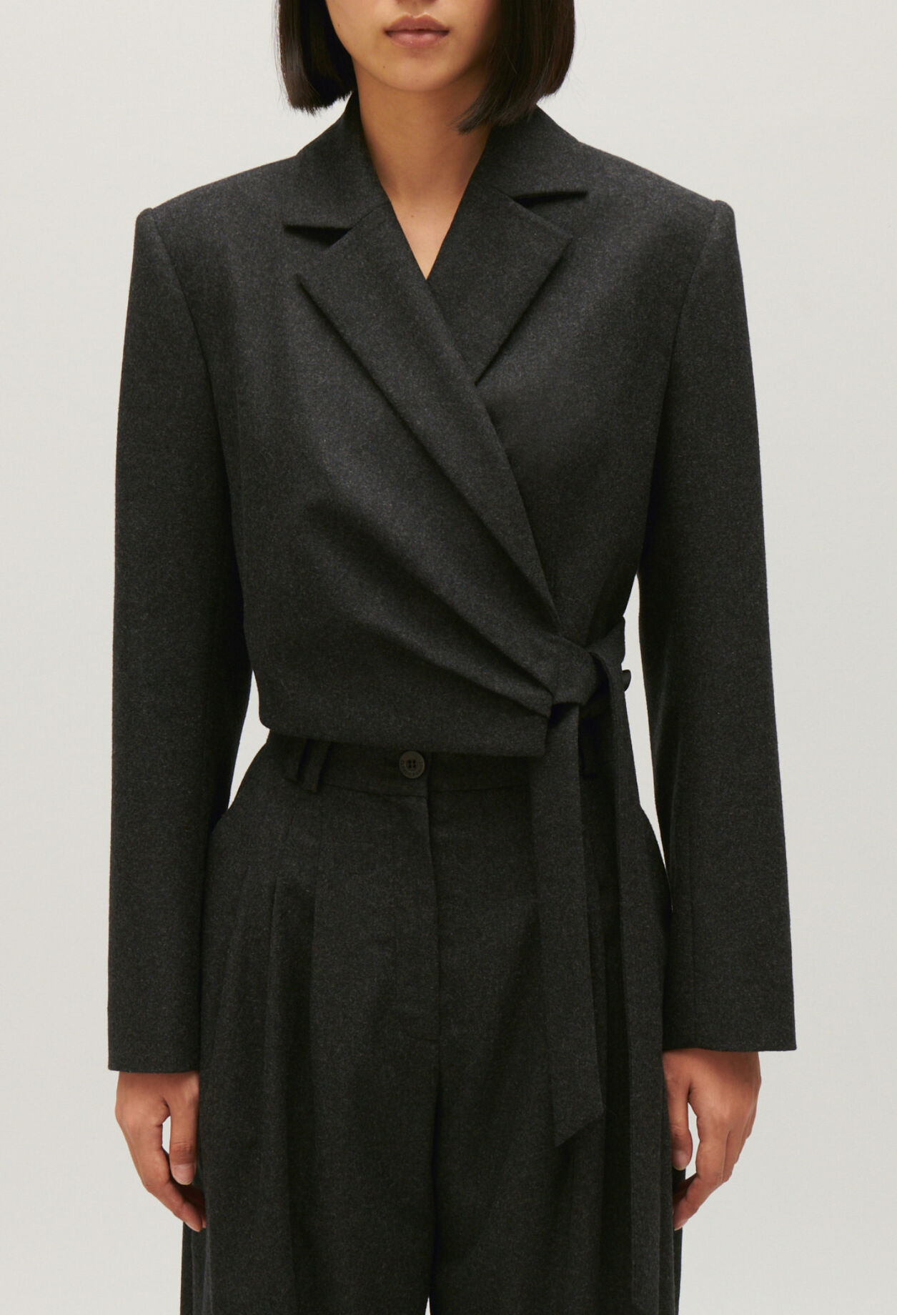 Flecked grey cropped suit jacket