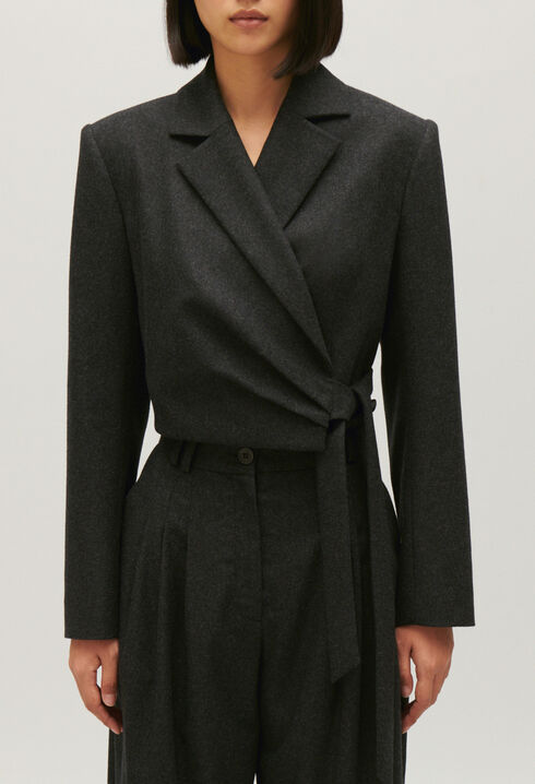 Flecked grey cropped suit jacket