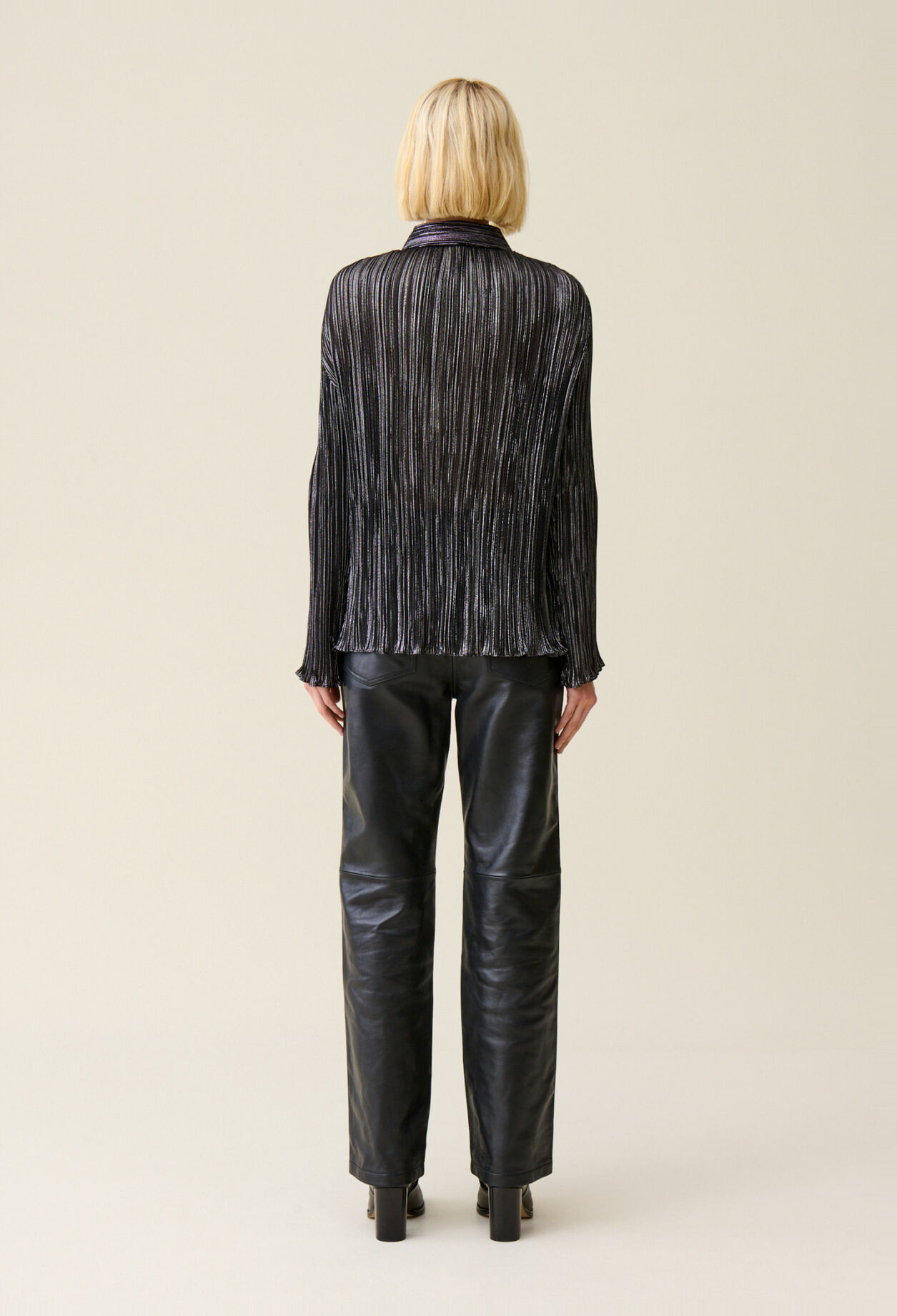 Silver pleated fluid blouse