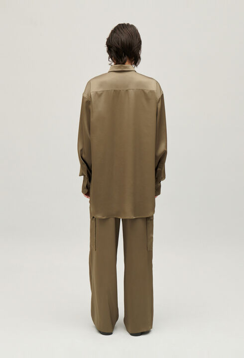 Loose-fit khaki satin-effect shirt