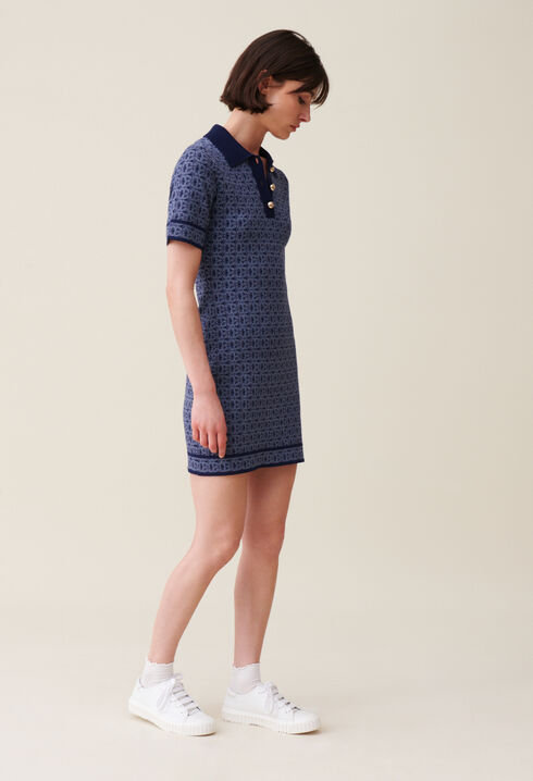 Navy monogram short dress