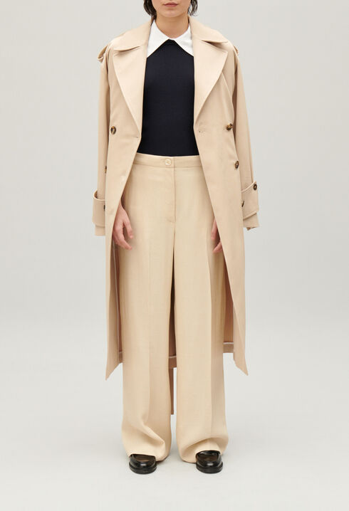 Wide-leg beige trousers