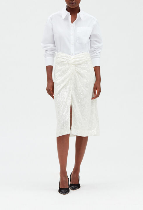 White sequinned mid-length skirt