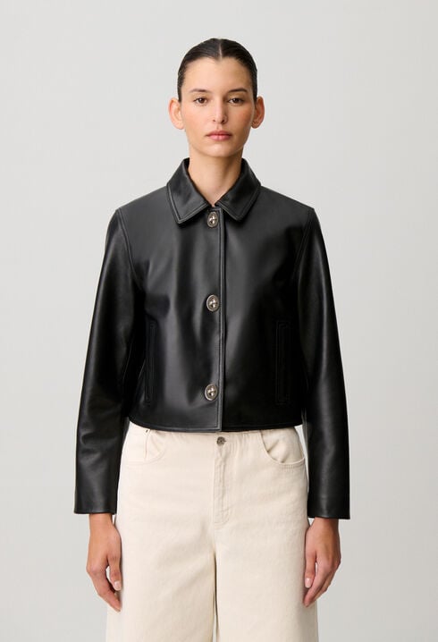 Short black leather jacket