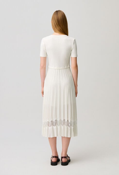 Twist ivory bi-material midi dress