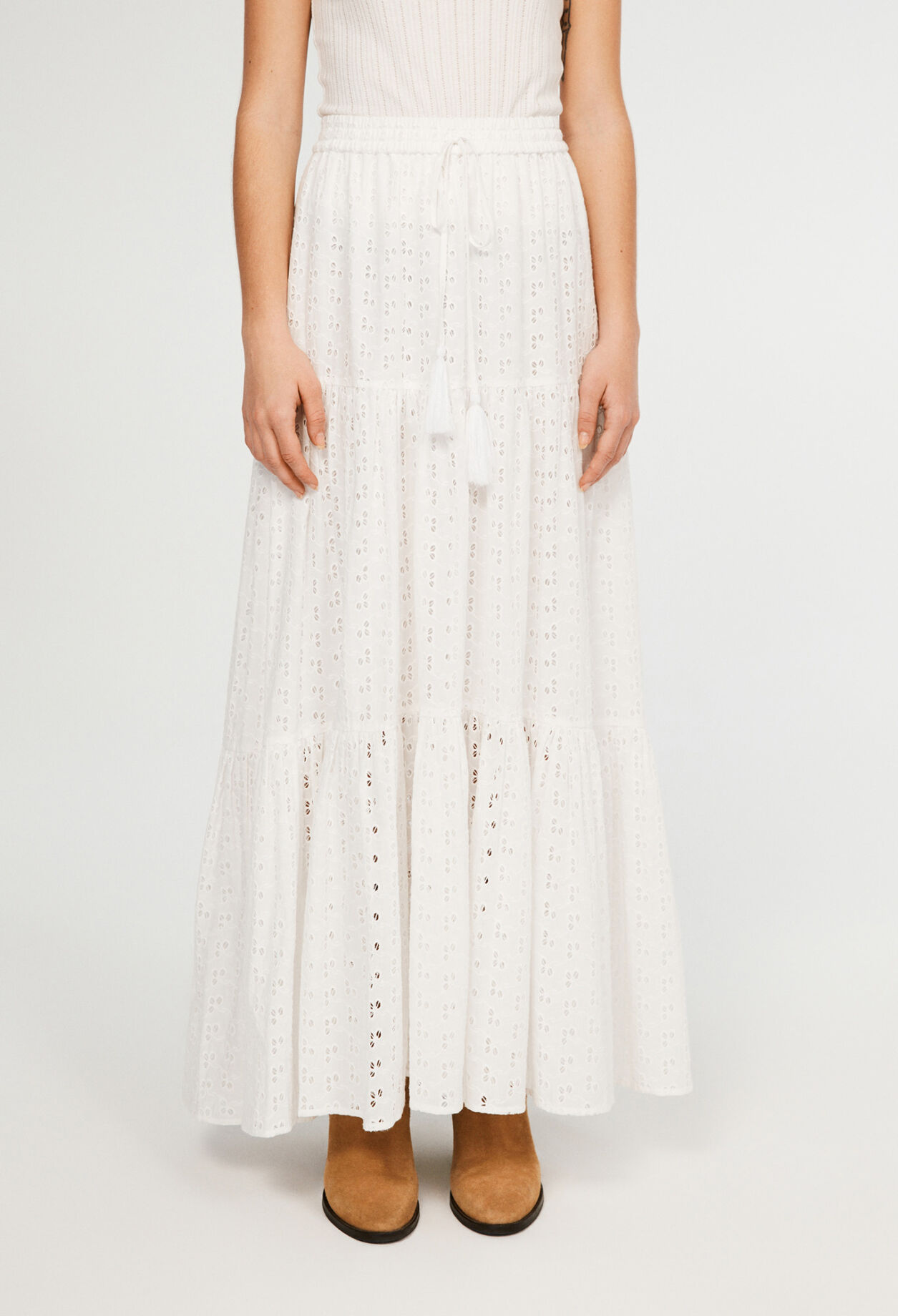 Embroidered organic cotton midi skirt
