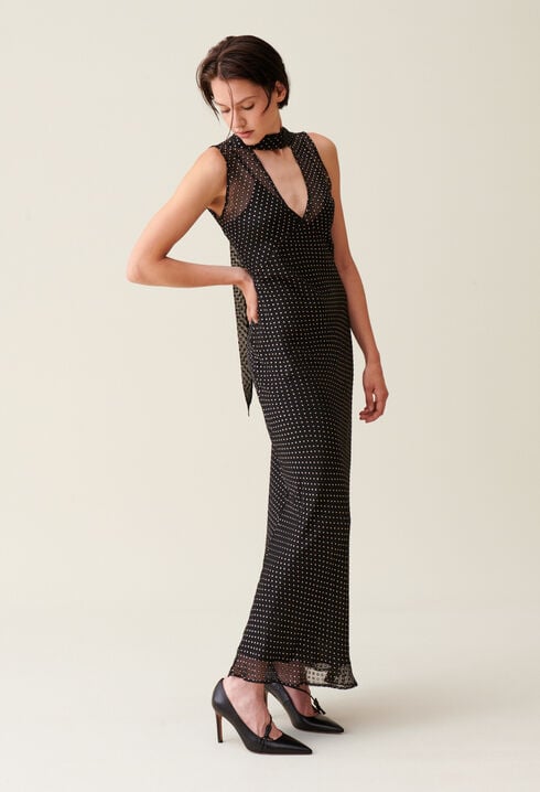 Sheer polka-dot maxi dress