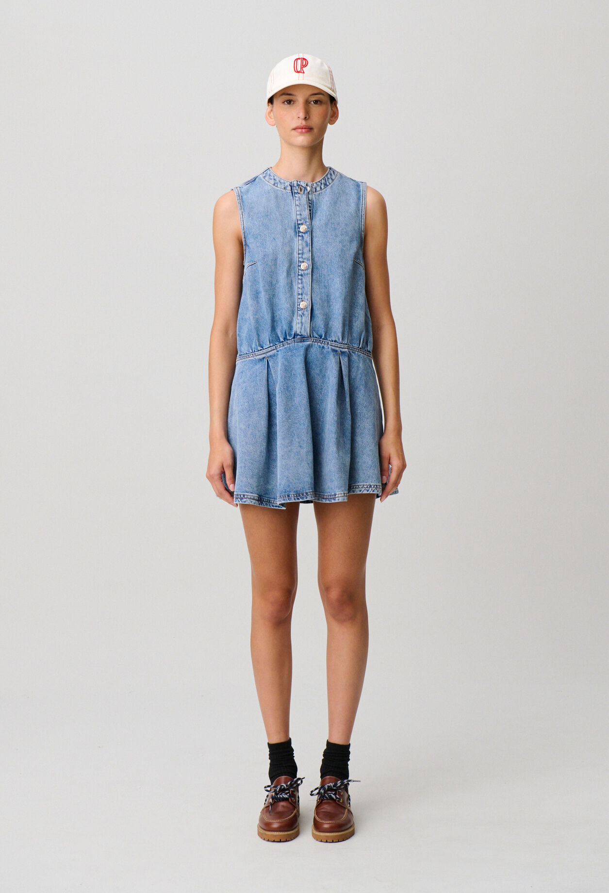 Washed flared denim dress