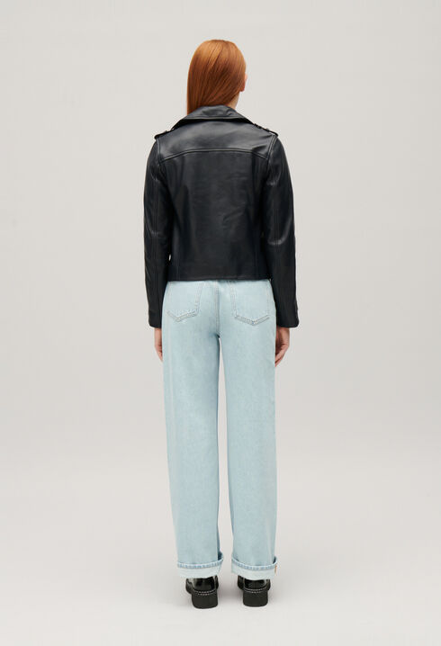 Navy blue smooth leather jacket