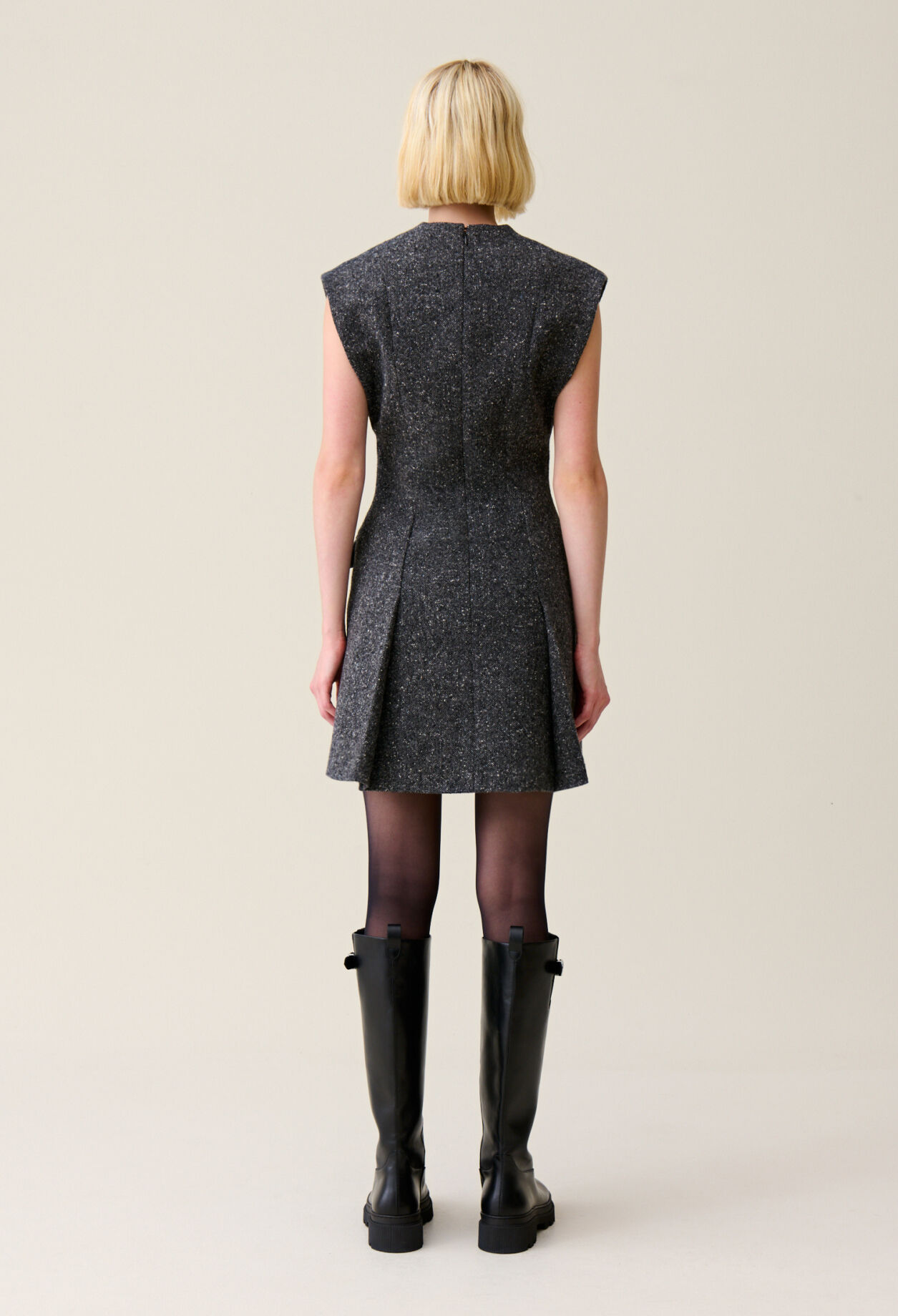 Grey fitted tweed suit dress