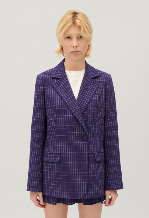 Indigo checked suit jacket