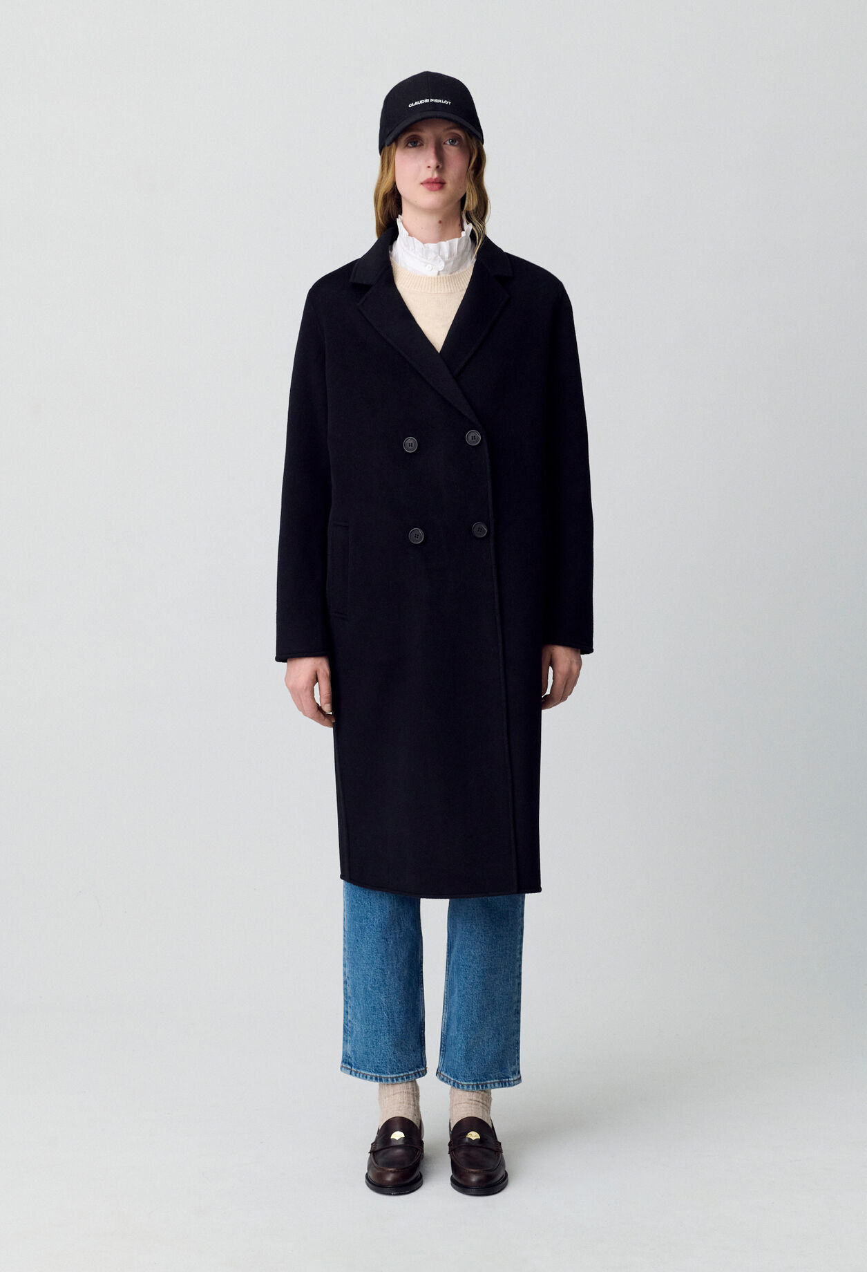 Black straight mid-length coat