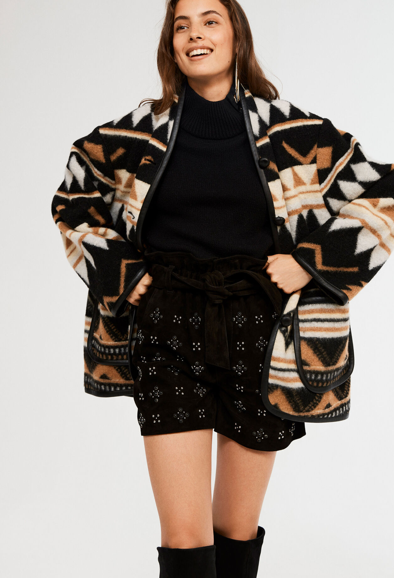 Patterned wool coat