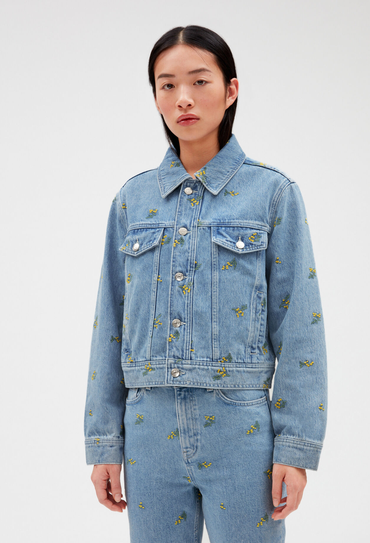 Denim jacket with mimosa pattern Denim jacket with mimosa pattern