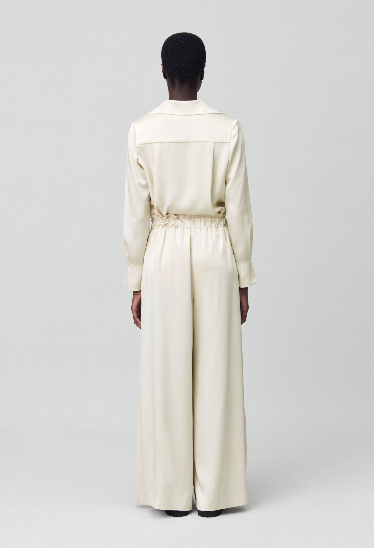 Wide-leg trousers with smocked waistband