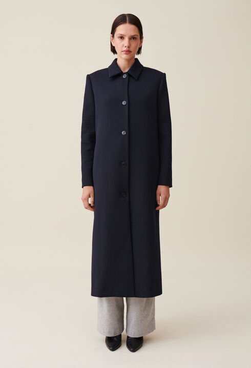 Long blue straight-cut coat
