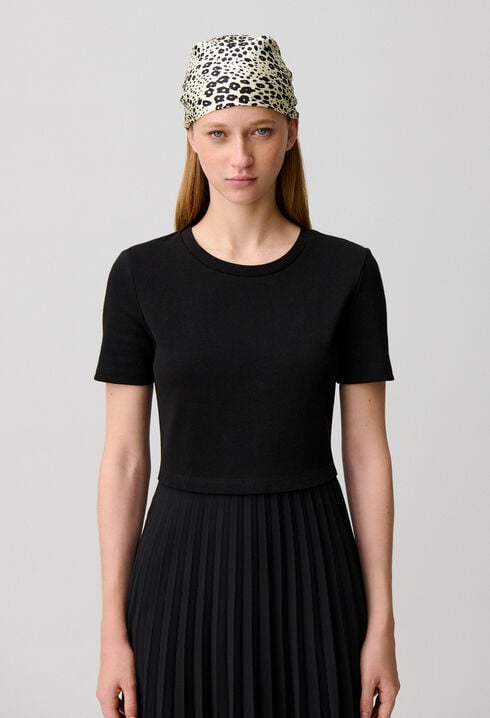 Twist black bi-material midi dress 