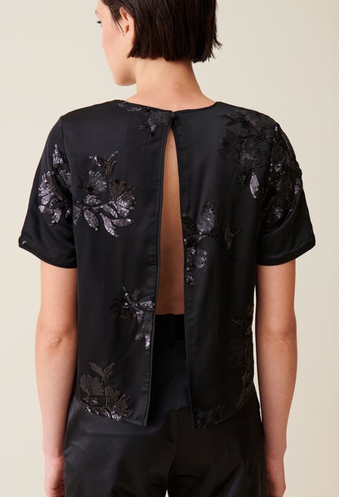 Black top with embroidered sequins