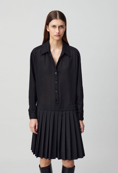 Striped mixed-fabric dress