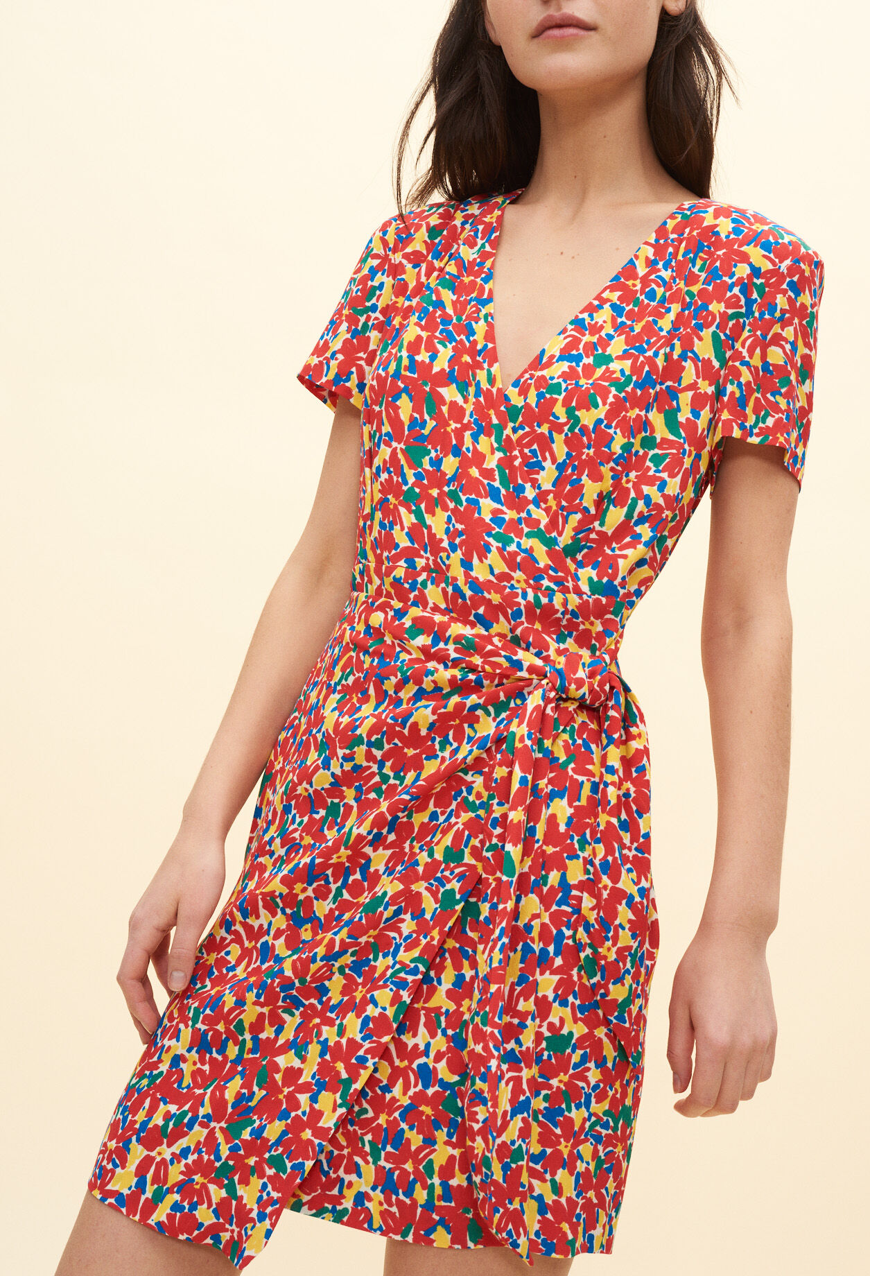 Print wrap-front dress