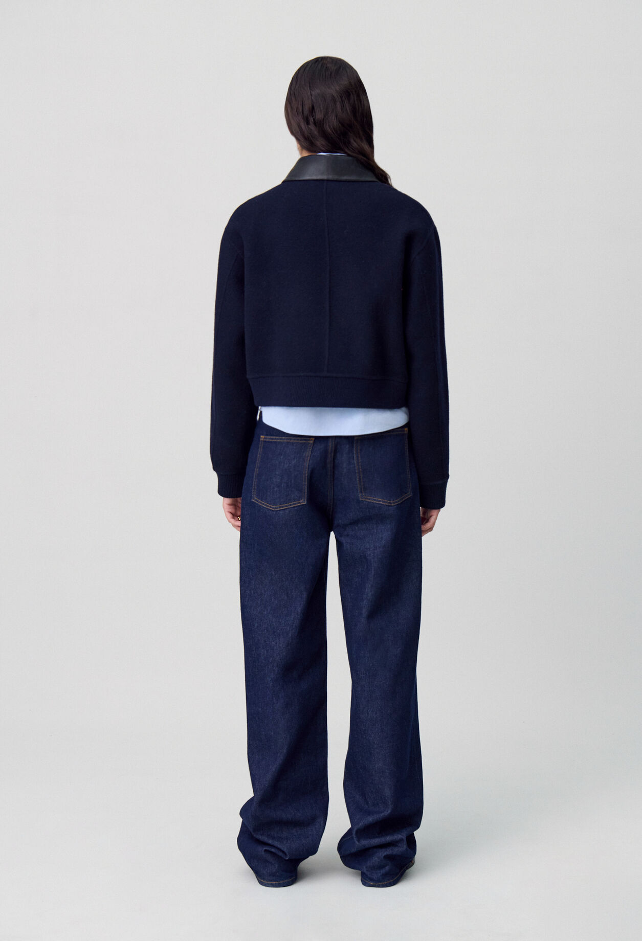 Wool Jacket Faux Leather Collar