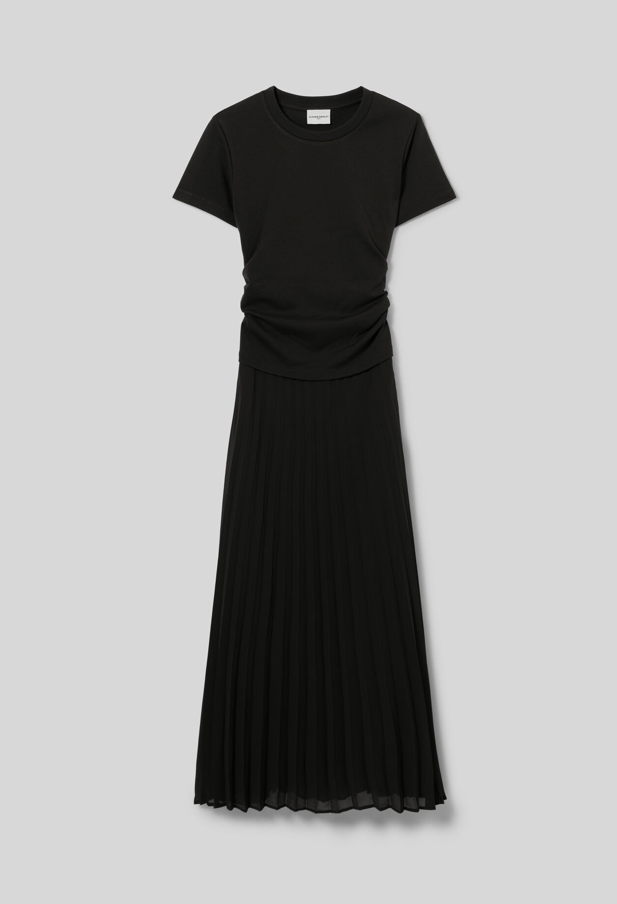Straight pleated bi-material dress