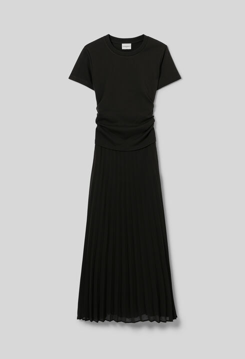Straight pleated bi-material dress