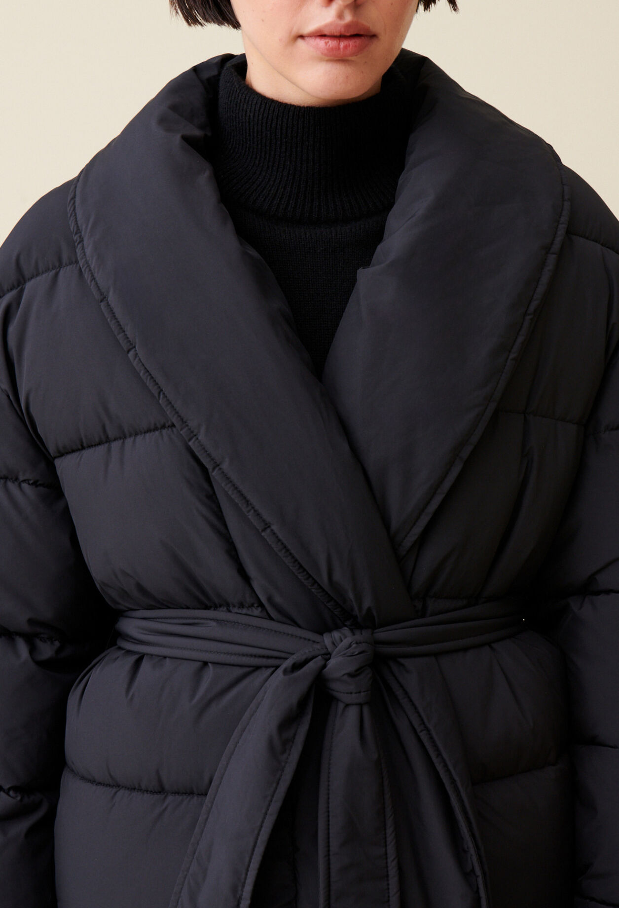Belted Shawl Collar Puffer