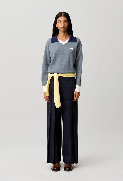 Wide-leg checked trousers