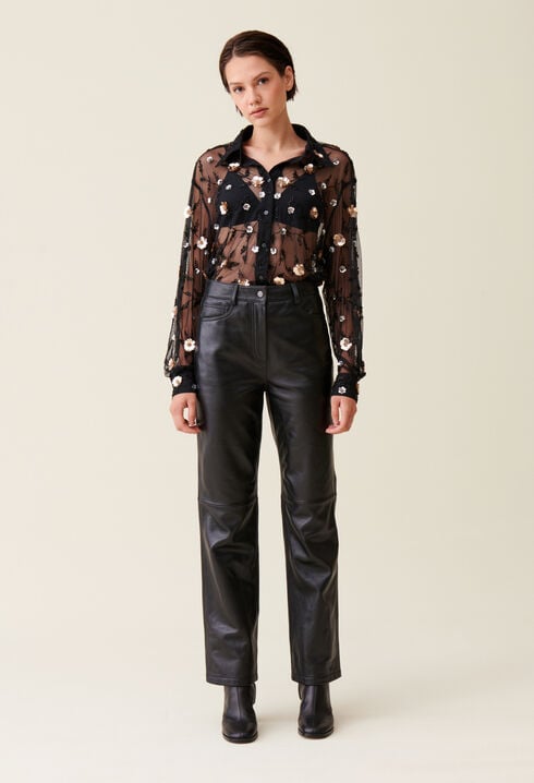 Sheer black embroidered shirt