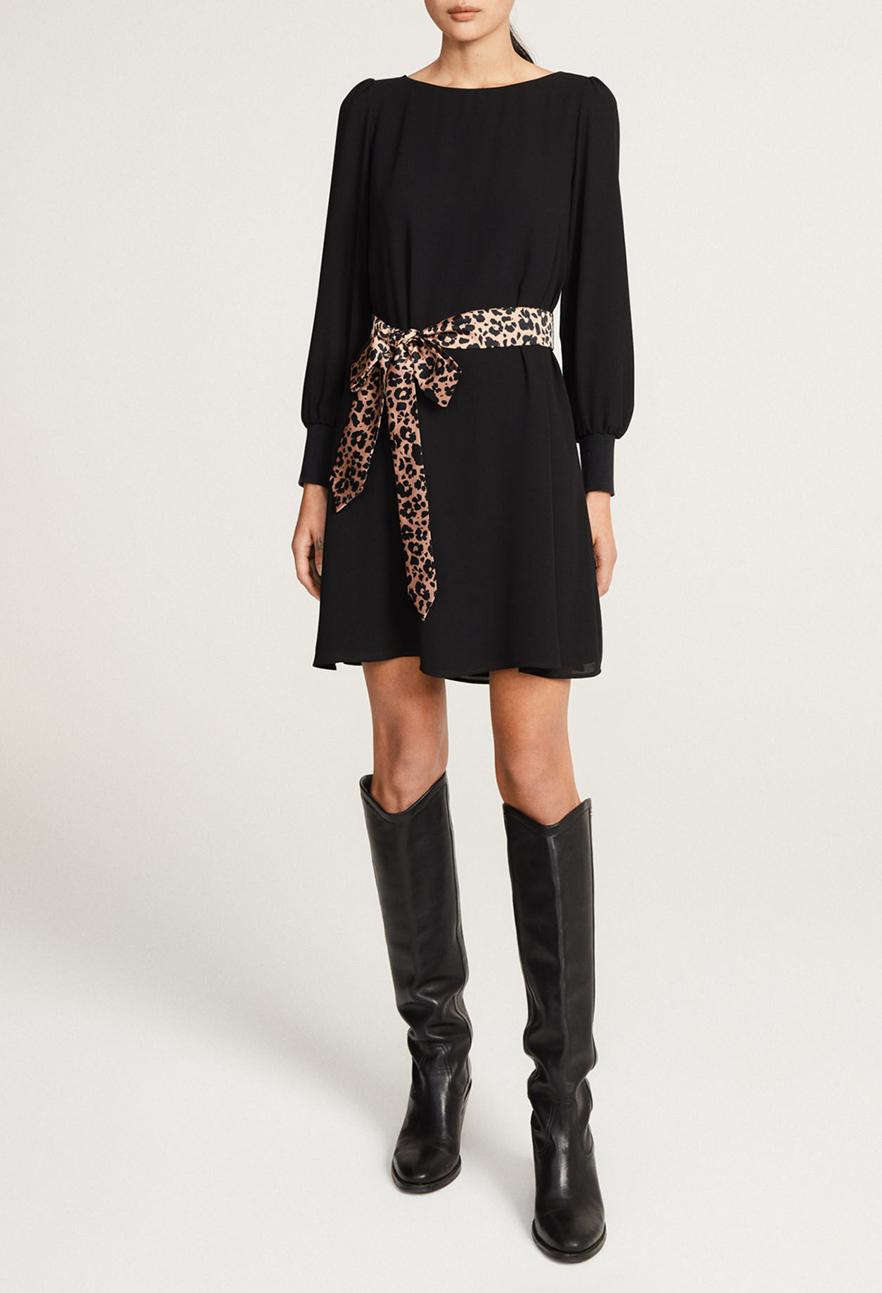 Belted leopard print dress