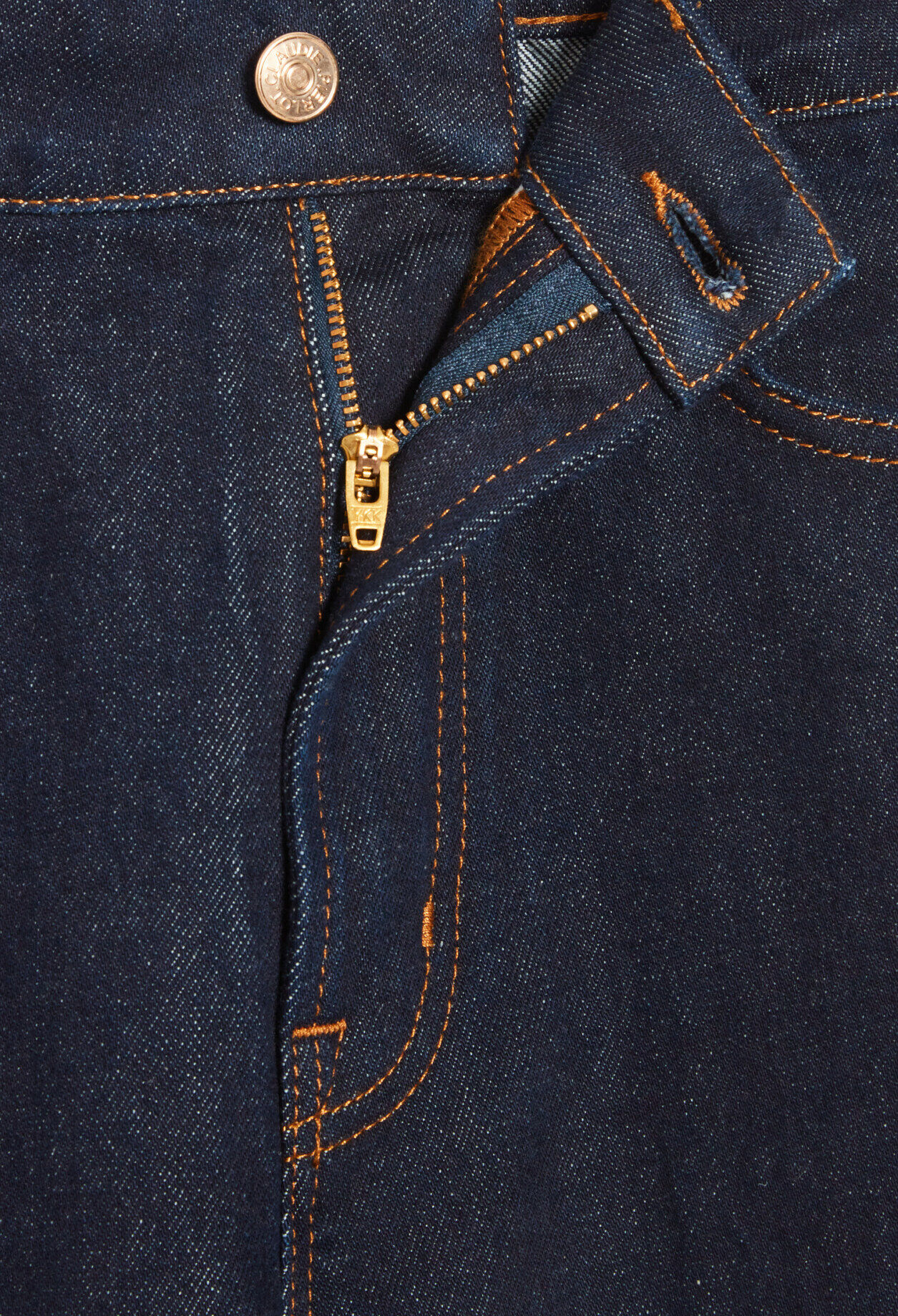 Blue straight-leg raw denim jeans