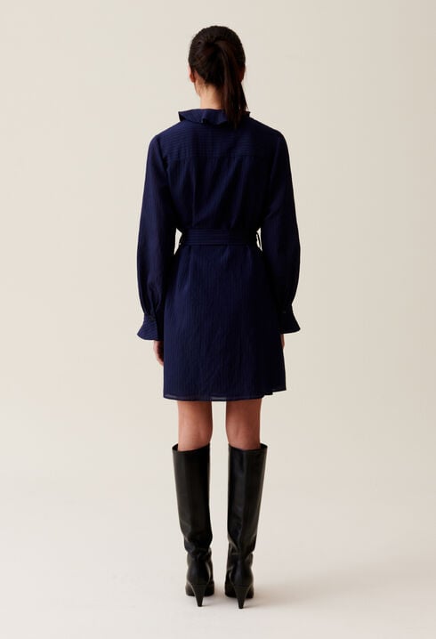 Navy striped ruffle dress