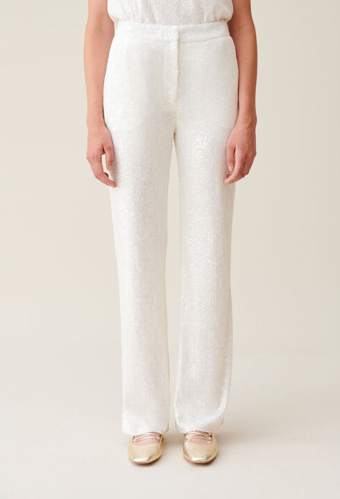 White sequinned trousers